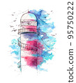 lighthouse watercolor painting illustration. Hand drawn watercolourr art. Sketching artwork. 95750222