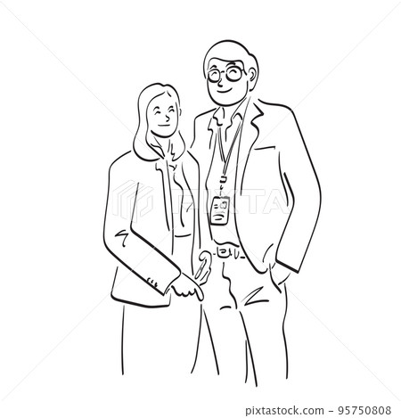 line art businessman and businesswoman standing together illustration vector hand drawn isolated on white background line art businessman and businesswoman standing together illustration vector hand drawn isolated on white background 95750808