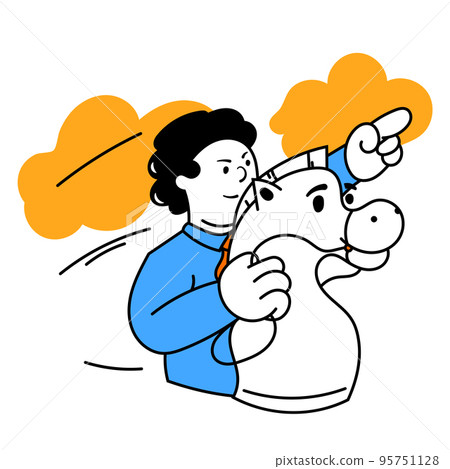 Winner emotions, great goals. Vector illustration with young ambitious smart manager in different business processes. Business, finance, minimalism, team, managment and target 95751128