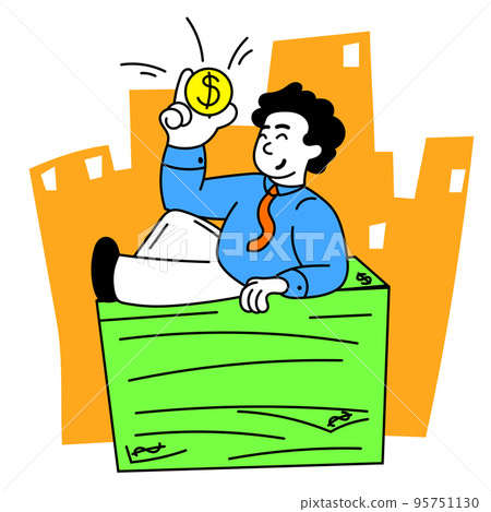 Reliable income, investments, deposits. Vector illustration with young ambitious smart manager received income from the transaction, investments 95751130