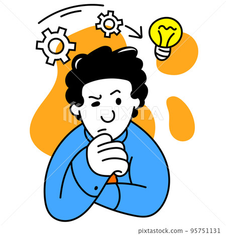 Doubts. Vector illustration with young ambitious smart manager in different business processes. Business, finance, minimalism, team, managment and target 95751131