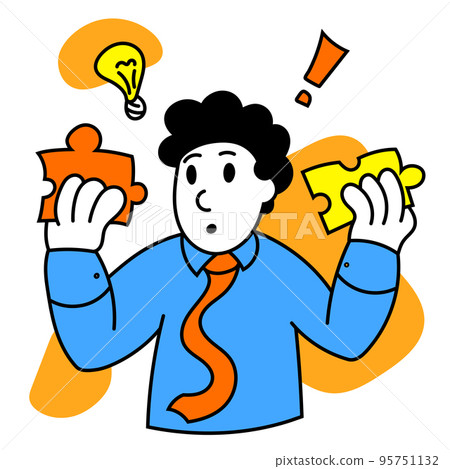 Hard business tasks. Vector illustration with young ambitious smart manager in different business processes. Business, finance, minimalism, team, managment and target Hard business tasks. Vector illustration with young ambitious smart manager in different business processes. Business, finance, minimalism, team, managment and target 95751132