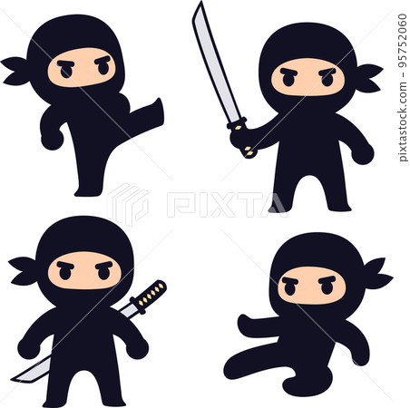 Cute cartoon ninja character set 95752060