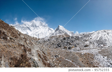Mountains peaks with stream in Himalayas, Napal. 95752355