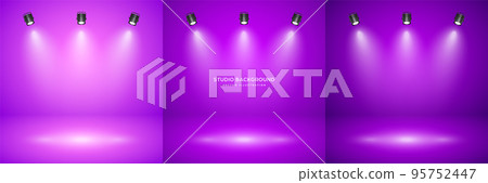 Empty violet studio abstract backgrounds with spotlight effect. Product showcase backdrop. Stage lighting. Vector illustration Empty violet studio abstract backgrounds with spotlight effect. Product showcase backdrop. Stage lighting. Vector illustration 95752447
