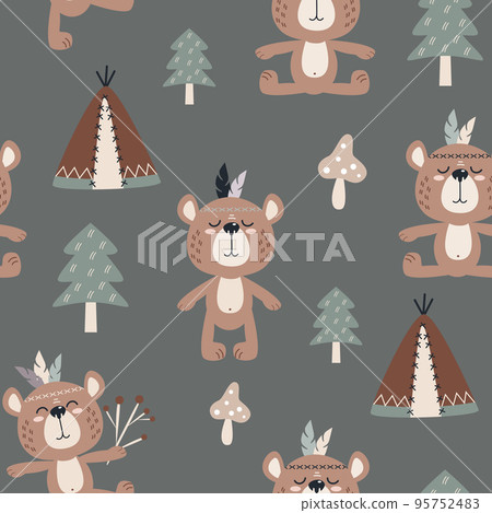 seamless pattern with vector illustrations of cute animals bears. background for baby design seamless pattern with vector illustrations of cute animals bears. background for baby design 95752483