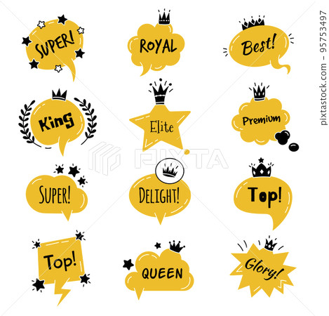 Dialogue bubbles. Phrases from premium or luxury segment shaped bubbles recent vector royal templates Dialogue bubbles. Phrases from premium or luxury segment shaped bubbles recent vector royal templates 95753497