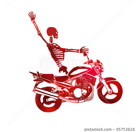 The red skeleton rides a motorcycle. Happy Halloween. Vector illustration The red skeleton rides a motorcycle. Happy Halloween. Vector illustration 95753628