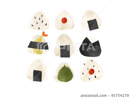 Illustration set of various rice balls 95754279