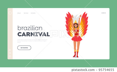 Brazilian Carnival Landing Page Template Girl Dancing In Rio De Janeiro, Samba Dancer Woman Wearing Festival Costume 95754655