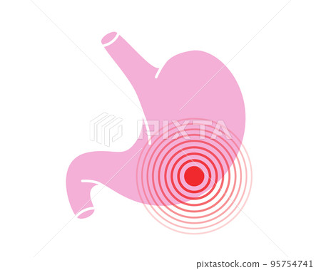 Human stomach pain symbol. Stomach ache icon. Vector illustration. Human body ache pain dot 95754741