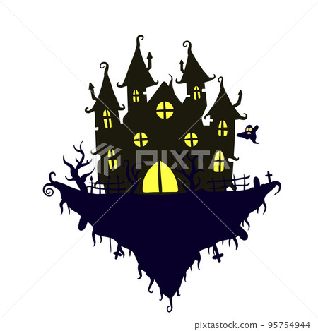 Halloween haunted house isolated on white background. Halloween haunted house isolated on white background. 95754944
