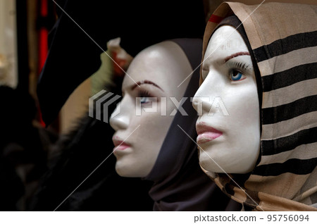 A mannequin for displaying the hijab, close-up. A mannequin for displaying the hijab, close-up. 95756094