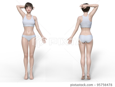 3D模型女性身體部位全身正面和背面插圖集 95756478