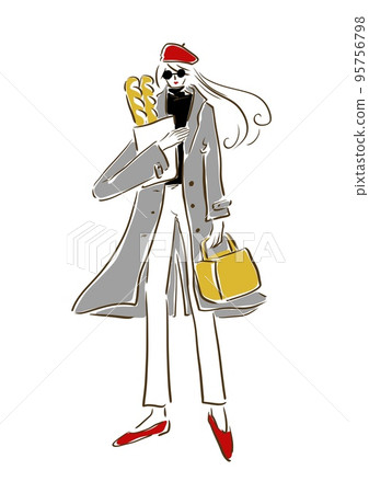 巴黎女性時尚插畫法式麵包 巴黎女性時尚插畫法式麵包 95756798