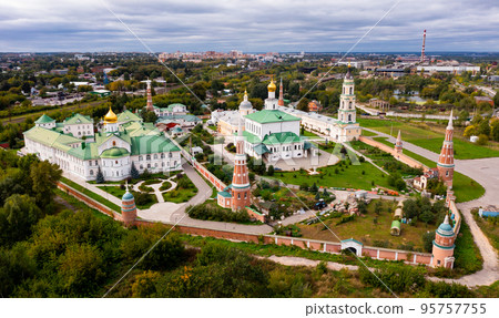 Aerial view of Epiphany Staro-Golutvin monastery. Kolomna city 95757755