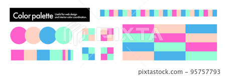 Z世代喜歡的色彩和諧。時尚的配色方案。 POP配色方案調色板 95757793