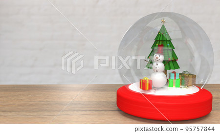 The snowman and Christmas tree in glass ball 3d rendering The snowman and Christmas tree in glass ball 3d rendering 95757844