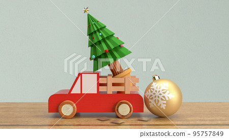 The Christmas tree in wood truck on wood table 3d rendering The Christmas tree in wood truck on wood table 3d rendering 95757849