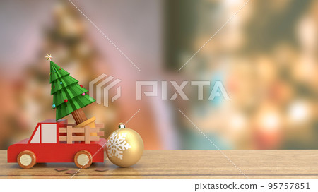 The Christmas tree in wood truck on wood table 3d rendering The Christmas tree in wood truck on wood table 3d rendering 95757851