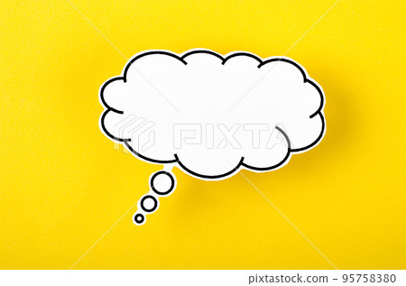 The Speech bubble with copy space communication talking speaking concepts on yellow background. The Speech bubble with copy space communication talking speaking concepts on yellow background. 95758380