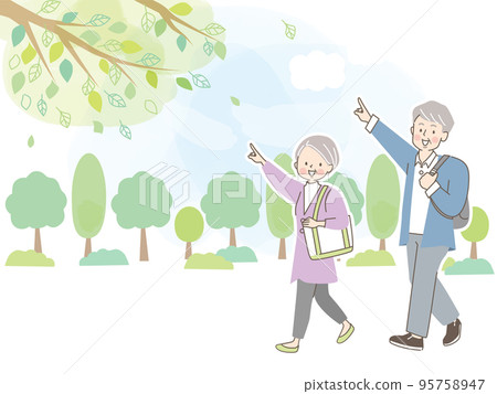 一對用食指引導的老年夫婦的矢量圖解材料 一對用食指引導的老年夫婦的矢量圖解材料 95758947