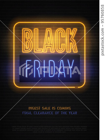 Black Friday discount neon vector banner template for luxury store 95760858