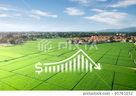 Land in aerial view with concept of value to decrease. Land in aerial view with concept of value to decrease. 95761032