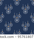 Seamless pattern with Christmas balls. White contour with a pattern of snowflakes. Festive flat style design for packaging and print. Vector 95761807