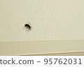 A hole made by a child in the wall (copy space, horizontal composition) 95762031