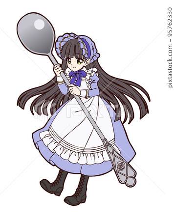 一個拿著勺子的小女孩的動漫風格插圖 95762330