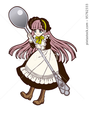 一個拿著勺子的小女孩的動漫風格插圖 95762333