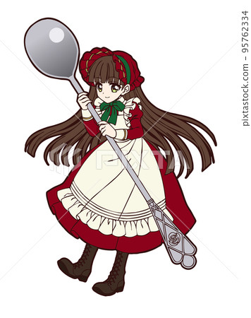 一個拿著勺子的小女孩的動漫風格插圖 95762334