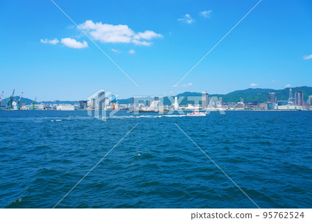 Kobe cityscape seen from Poai Shiosai Park and Hyogo Prefectural Police patrol boat Nunobiki 2 Chuo Ward, Kobe City, Hyogo Prefecture Kobe cityscape seen from Poai Shiosai Park and Hyogo Prefectural Police patrol boat Nunobiki 2 Chuo Ward, Kobe City, Hyogo Prefecture 95762524