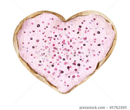 Waffles with strawberries glaze and sprinkles. Watercolor illustration. 95762895