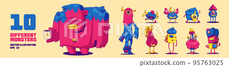 Set of cute monsters, cartoon funny characters Set of cute monsters, cartoon funny characters 95763025