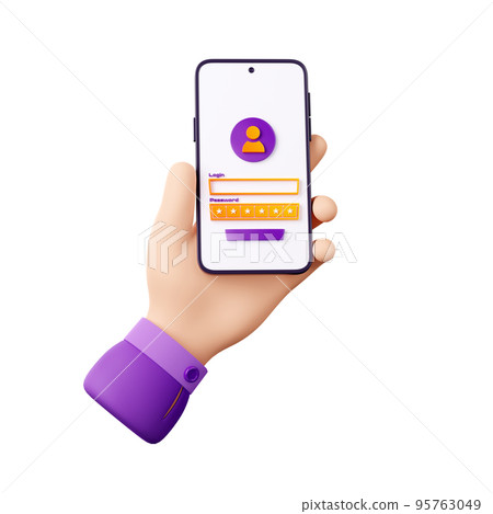 3d hand hold smartphone with authentication form 95763049