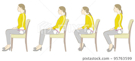 Good and bad posture of a woman sitting on a chair 95763599