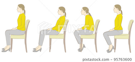 Good and bad posture of a woman sitting on a chair 95763600