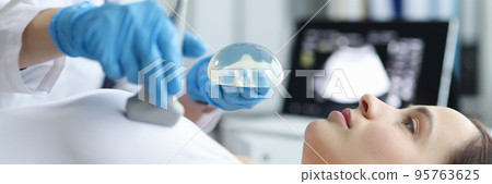 Examination of breast ultrasound after augmentation with implants Examination of breast ultrasound after augmentation with implants 95763625