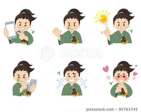 浪人式武士武士武士面部表情圖案套裝 95763745