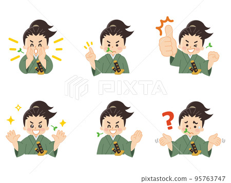 Ronin-style samurai warrior samurai facial expression pattern set 95763747
