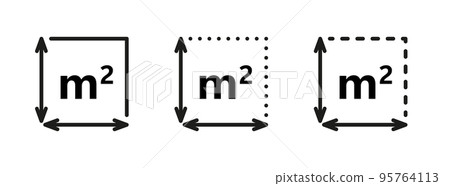 Square Meter icon. M2 sign. Flat area in square metres . Measuring land area icon. Place dimension pictogram. Vector outline illustration isolated on white background 95764113