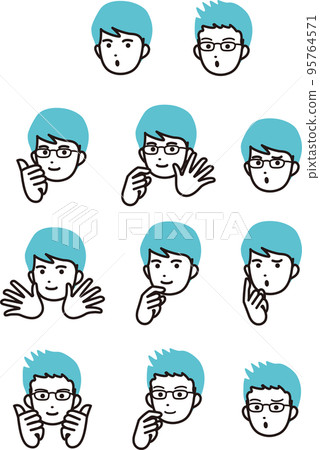 圖標男性面部表情集插圖素材 95764571