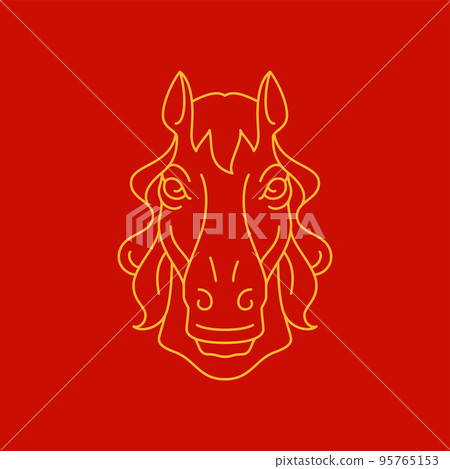 Horse with mane muzzle Chinese New Year monochrome golden line icon vector illustration Horse with mane muzzle Chinese New Year monochrome golden line icon vector illustration 95765153