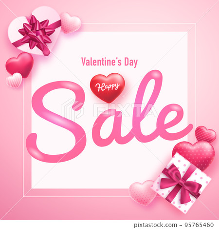情人節心和禮品盒的插圖背景(銷售、橫幅、促銷) 情人節心和禮品盒的插圖背景(銷售、橫幅、促銷) 95765460