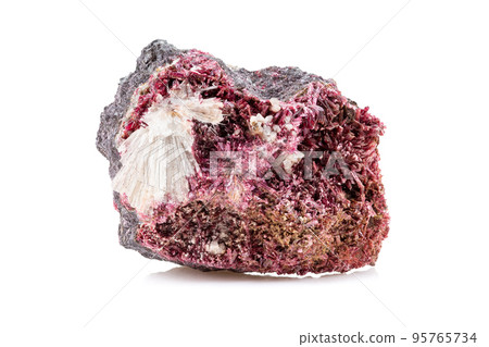 Crimson Erythrite Mineral Stone Isolated on White 95765734
