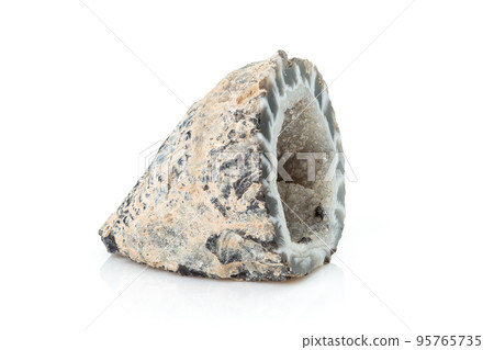 Hyaline Quartz with Agate Geode Isolated on White Hyaline Quartz with Agate Geode Isolated on White 95765735