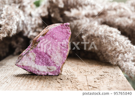 Spherocobaltite Cobalt Mineral Gem Stone on Wood 95765840