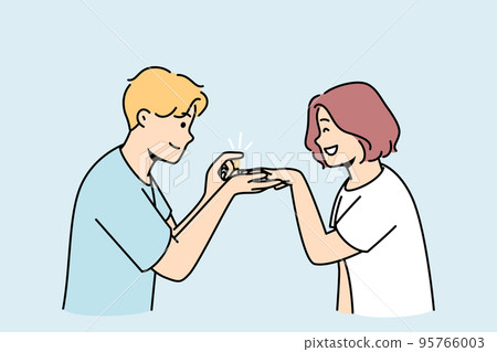 Loving man make proposal to happy woman  95766003